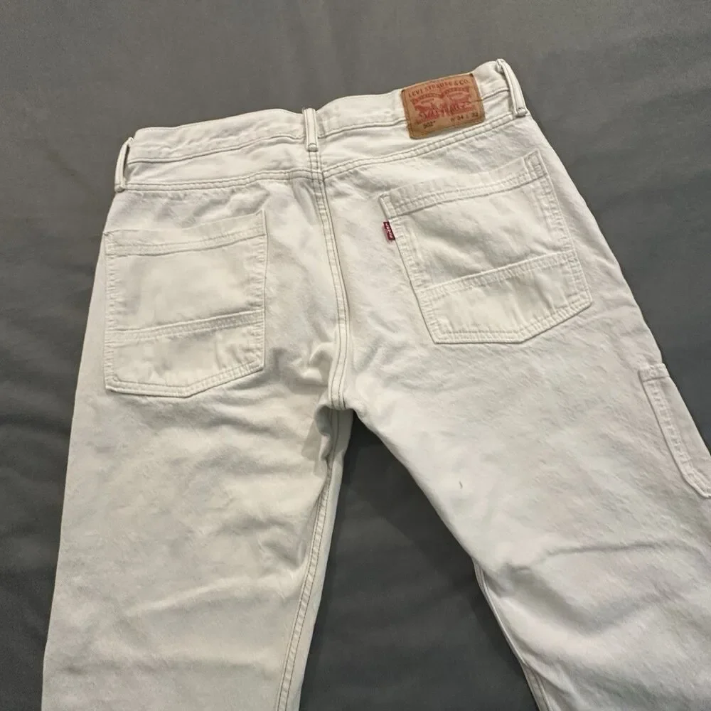 Levis Jeans Mens 34x32 Altered 502 Carpenter Double Knee Work Pants White Denim